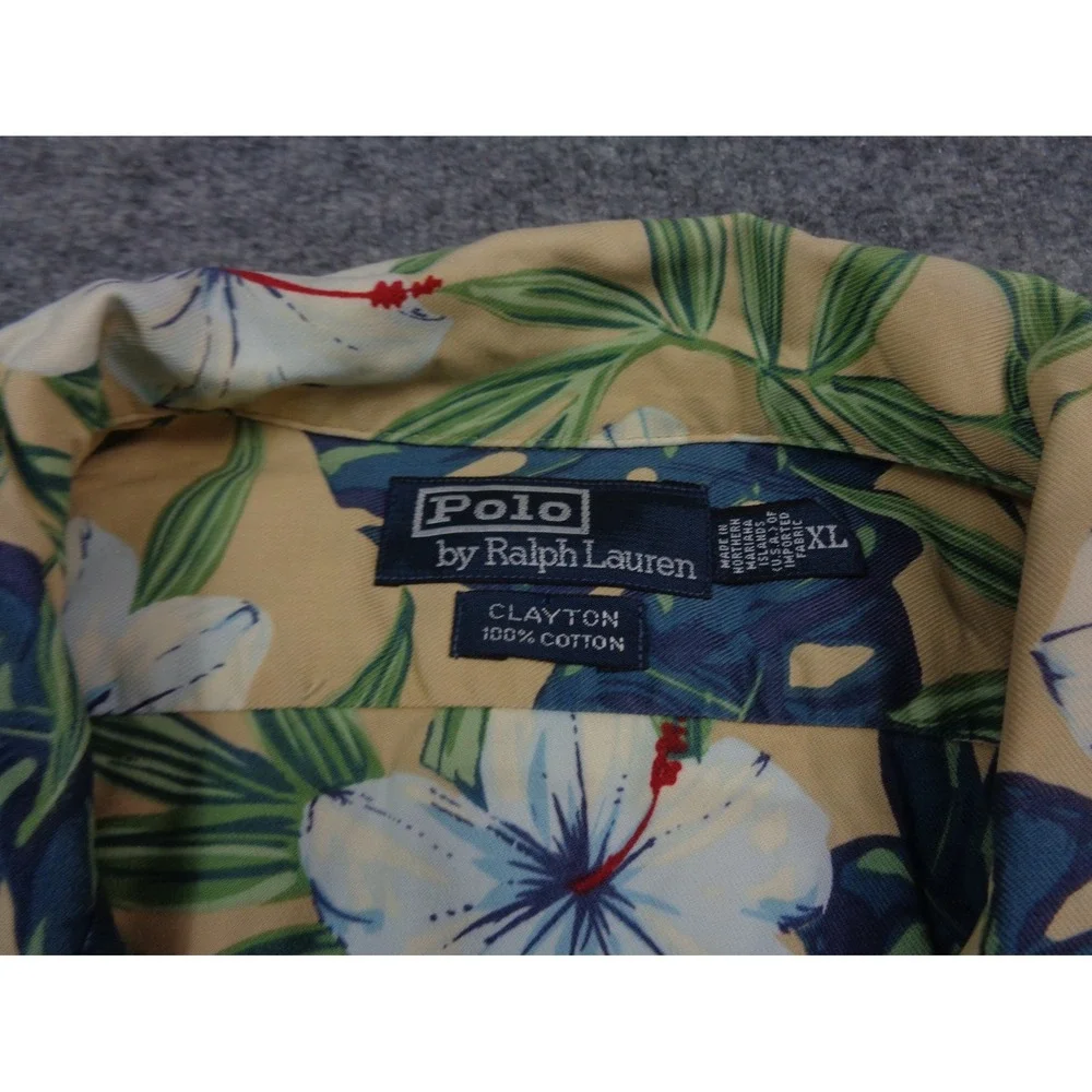 VTG Polo Ralph Lauren Loop Collar Shirt Men XL Blue Clayton Hawaiian Floral